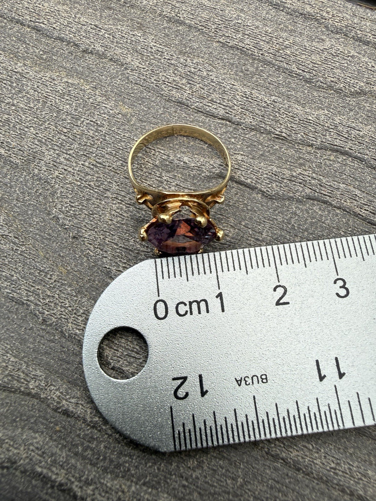 Vintage 14k Yellow Gold 4Ct+ Synthetic Color Change Sapphire Cocktail Ring Sz 7