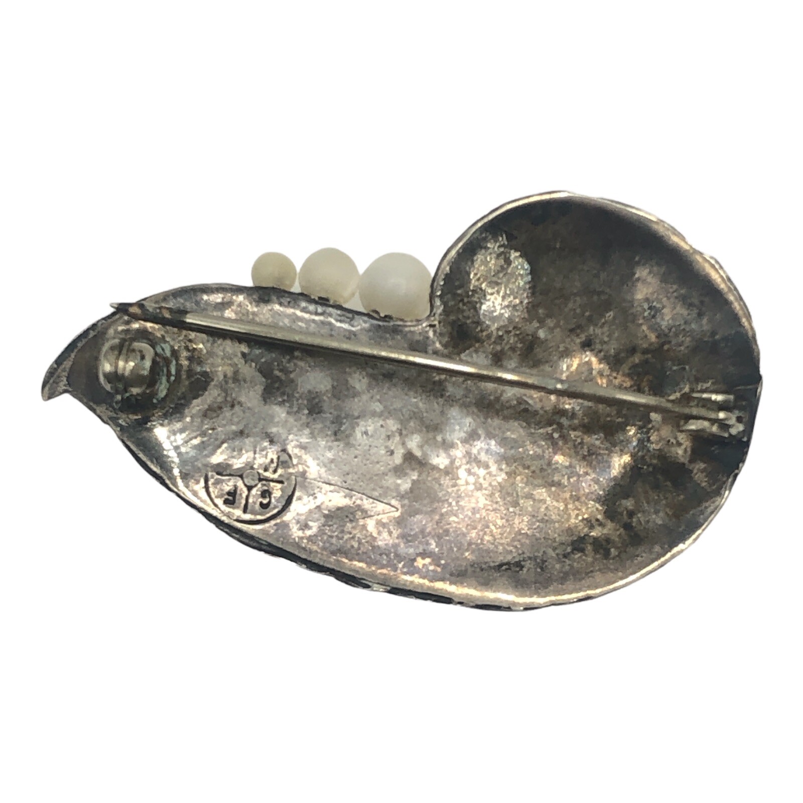 Vintage Greater Metalworks Falls Silver Sea Shell Brooch Mother of Pearl 60s-80s