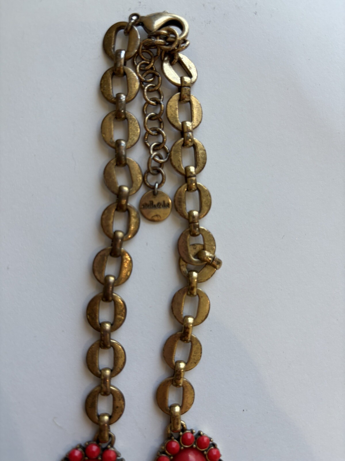 Stella Dot Necklace Sardinia Red Coral Removable Pendant 22-24” Gold Tone
