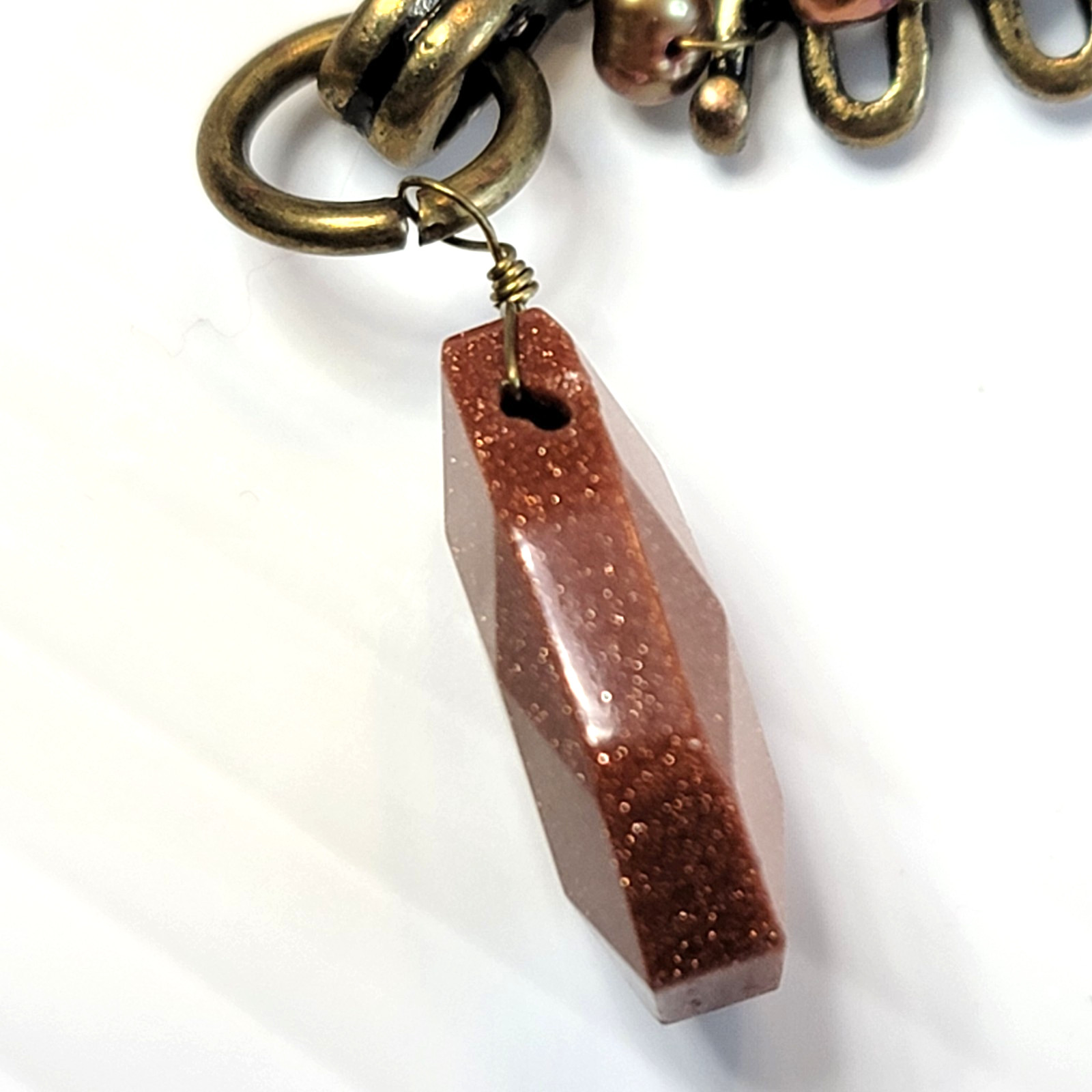 Vintage Coldwater Creek Goldstone and Pearls Bronze Tone Bib Festoon Necklace
