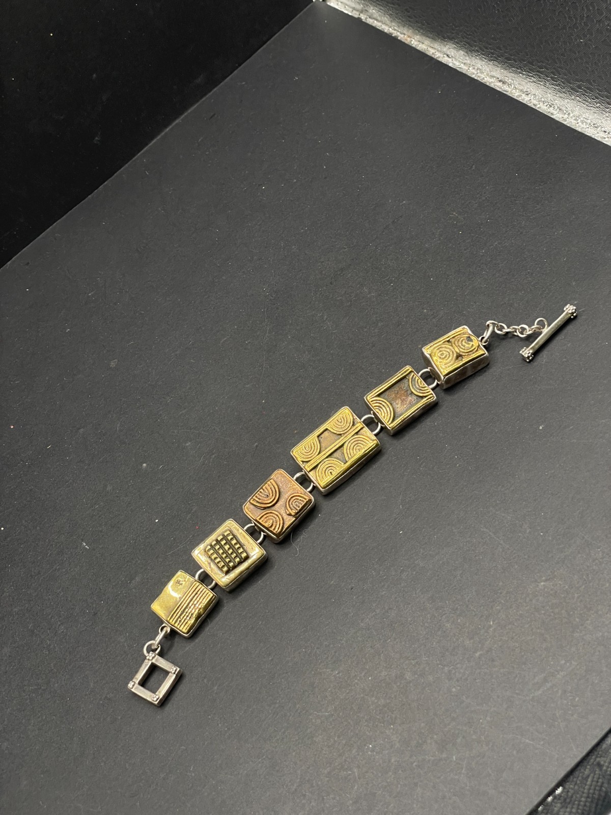 Vintage Amy Kahn Russell AKR Sterling Silver Brass Toggle Bracelet