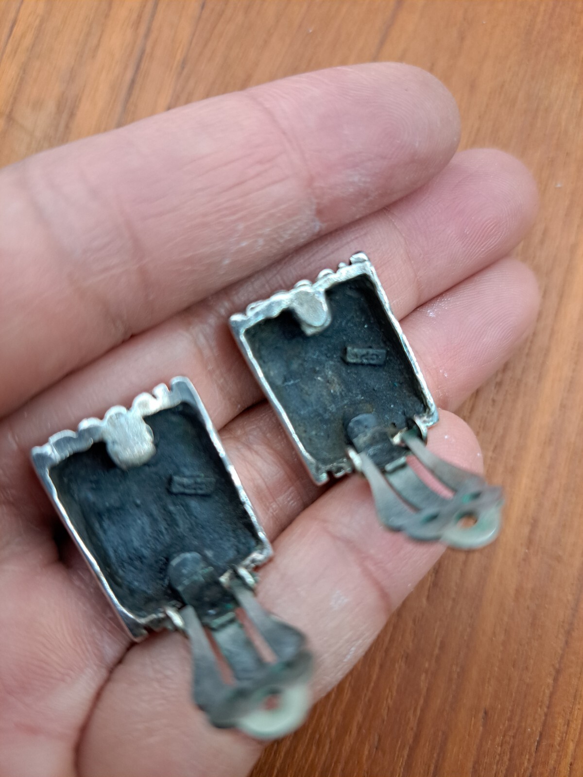 Beautiful Vtg rectangular Sterling Slver 925 clip on earrings