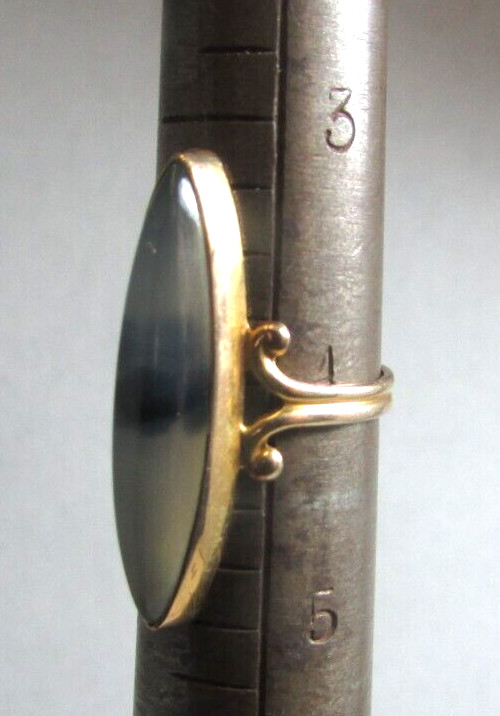 Vintage Victorian 10K Yellow Gold Elongated Beveled Montana Agate Ring Sz 4.25