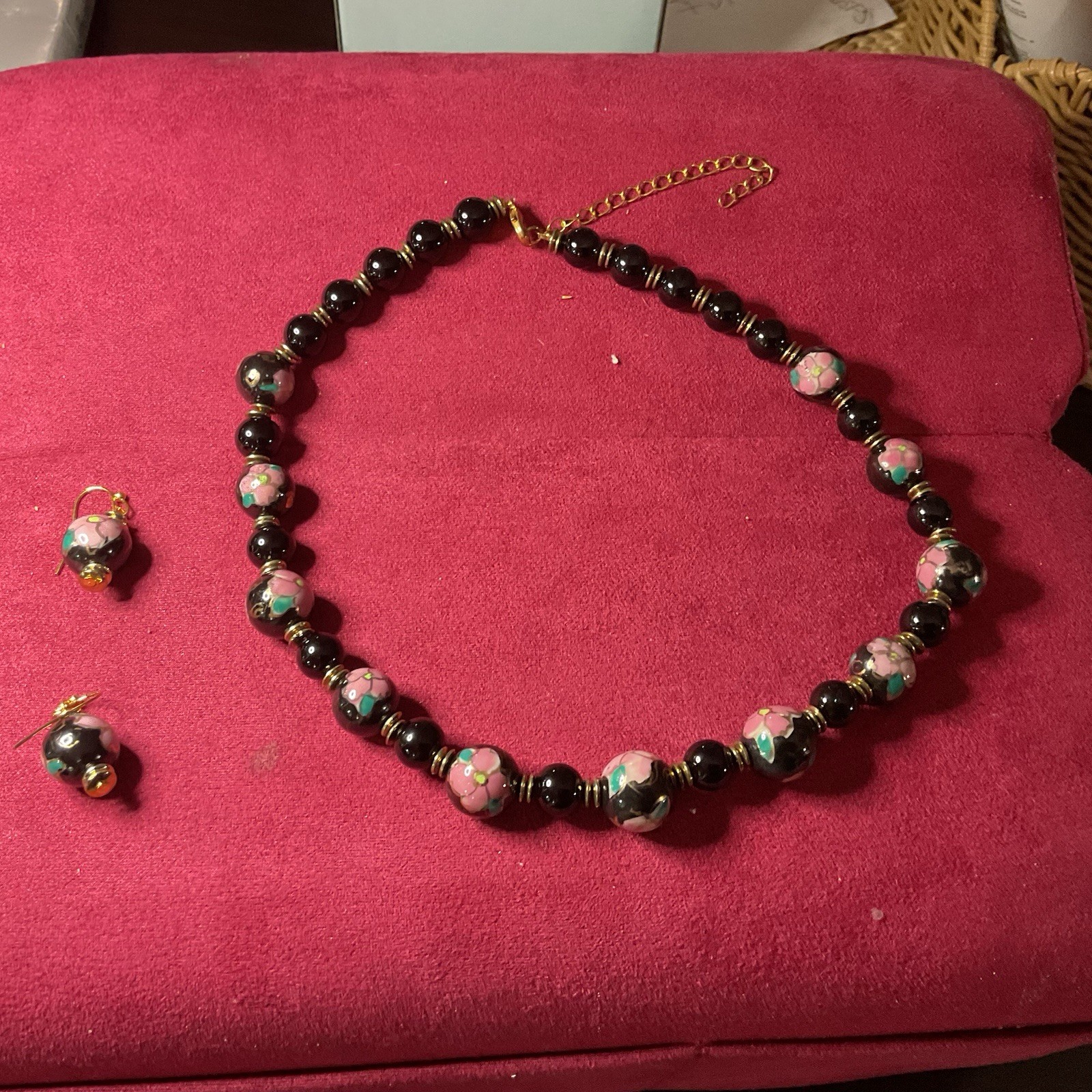 Set Cloisonné Beaded Necklace With Earrings Adjustable Lobster Claw Clasp
