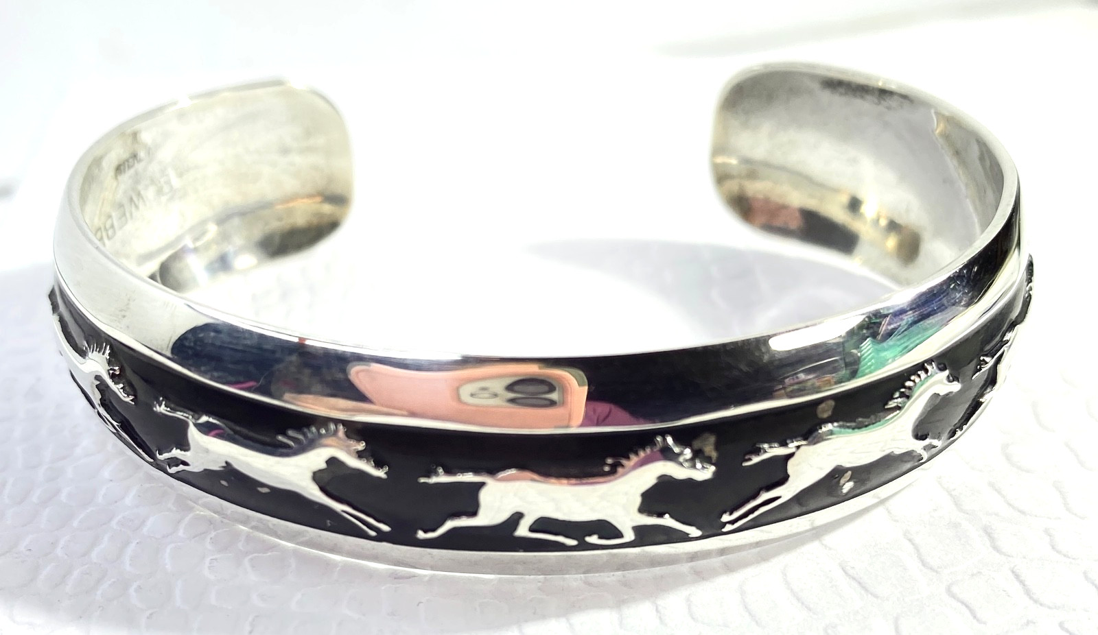 Vintage Sterling B. Webb Navajo Running Horses Cuff Bracelet 2 3/8″ Sm-Med Wrist