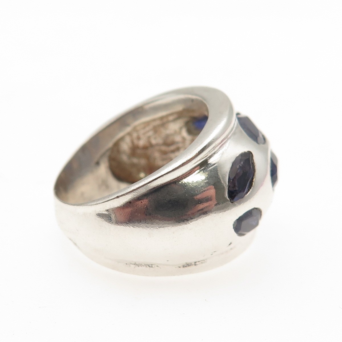 925 Sterling Silver Vintage Real Iolite Modernist Dome Ring Size 8