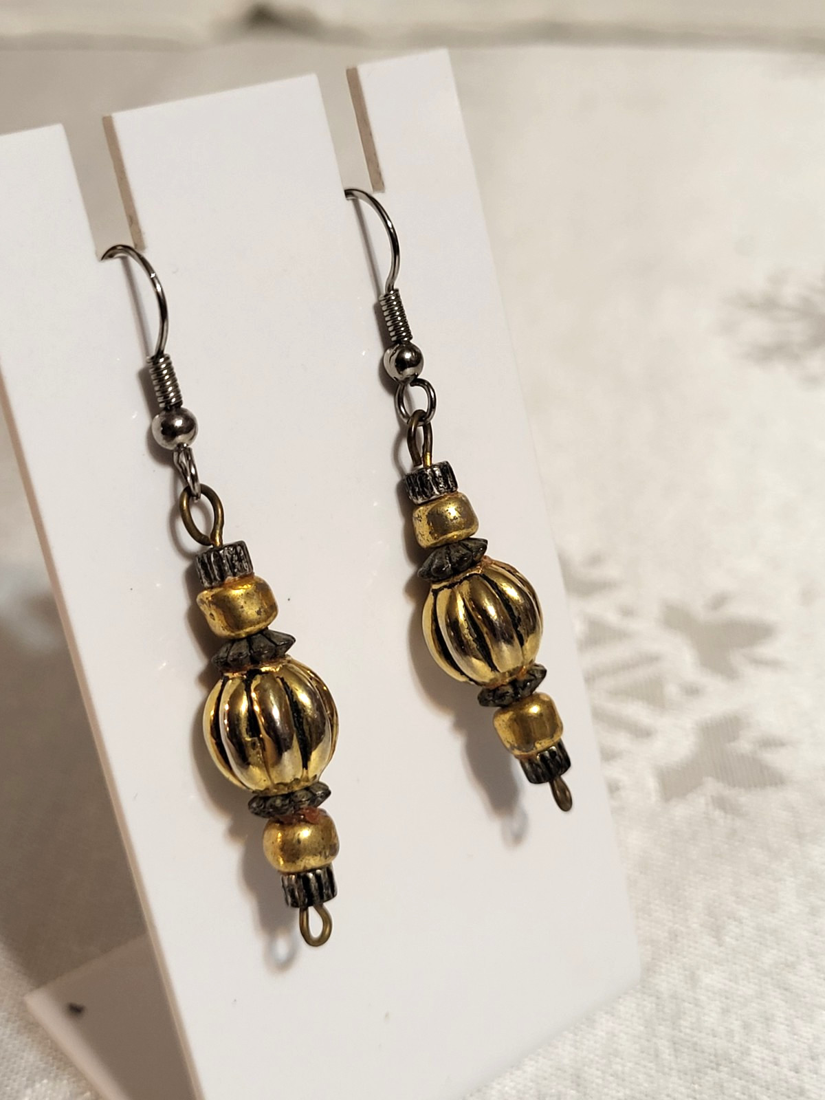 Romantic Victorian Gold and Black Hippie Destressed Drop Earrings