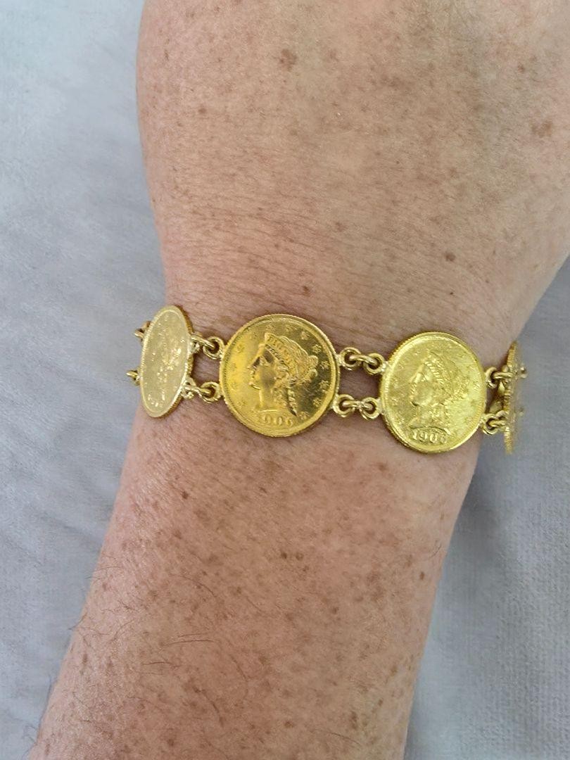7 Coin 1906 Liberty Head Quarter Eagle 22k 2.50 Dollar Gold Chain Link Bracelet