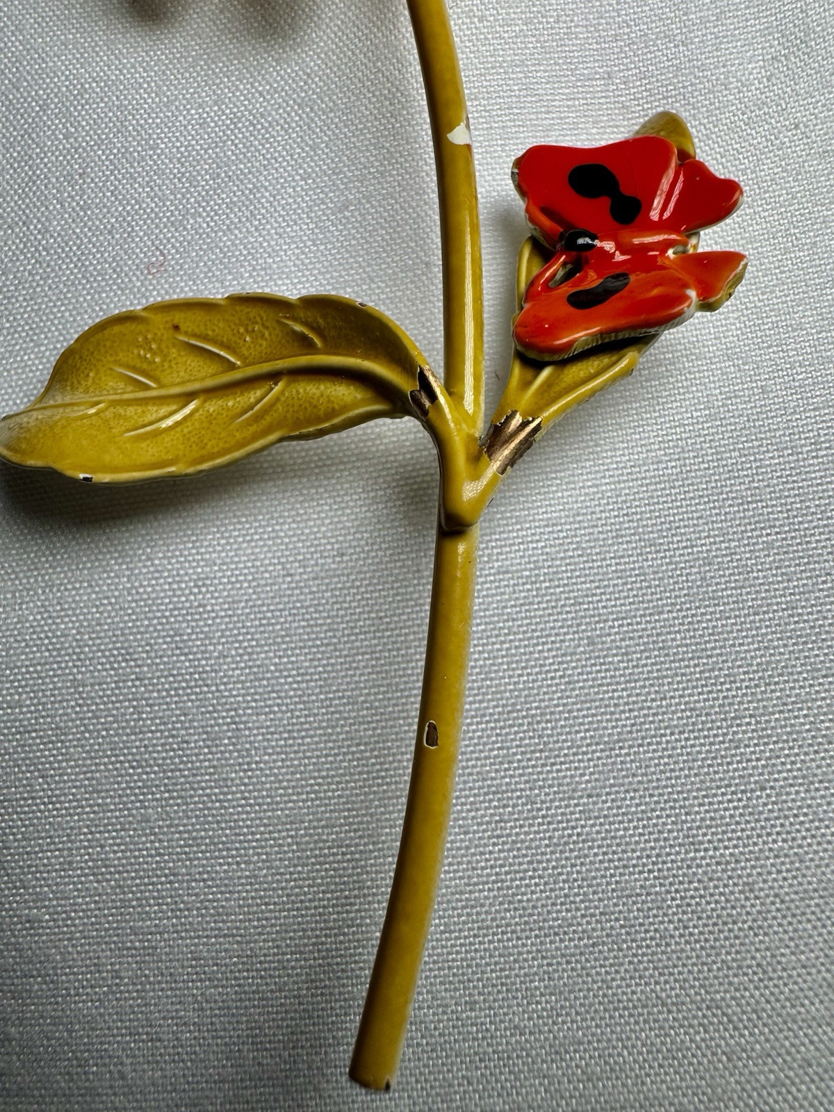 Vintage Orange Yellow Metal Enamel Daisy Flower Floral Brooch Pin 4.25” Spring