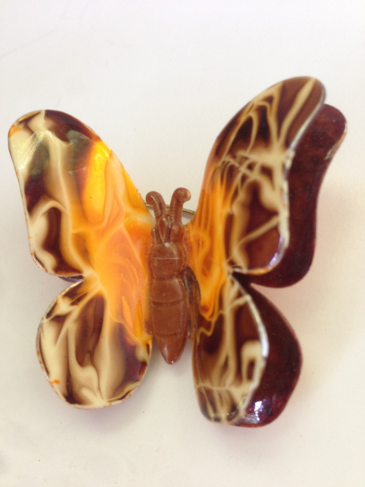 VINTAGE JEWELRY WESTERN GERMANY brown fall colors ENAMEL BUTTERFLY BROOCH PIN