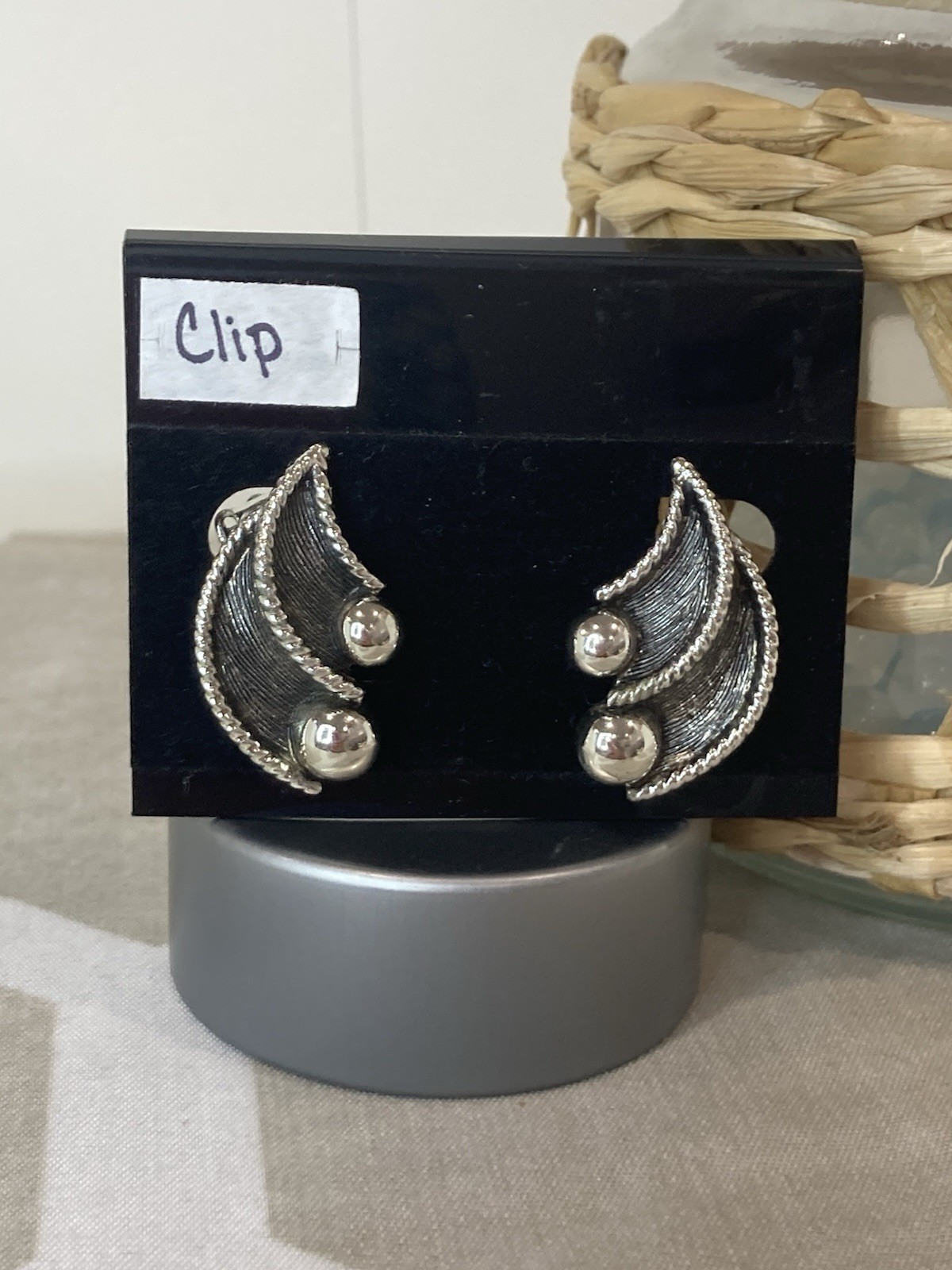 Vintage Signed BSK Silver Tone Clip-On Scroll Earrings – Approximately 1/2” Long