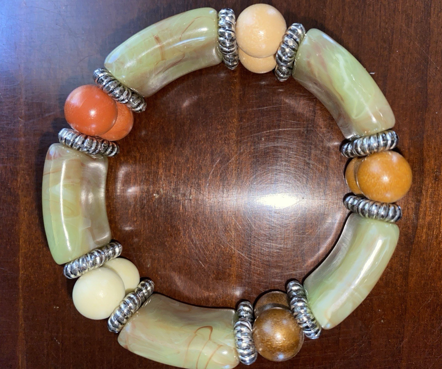 Vintage Beaded Blue Marble, Green Earthtones & Multi Colors Stretch Bracelets- 3