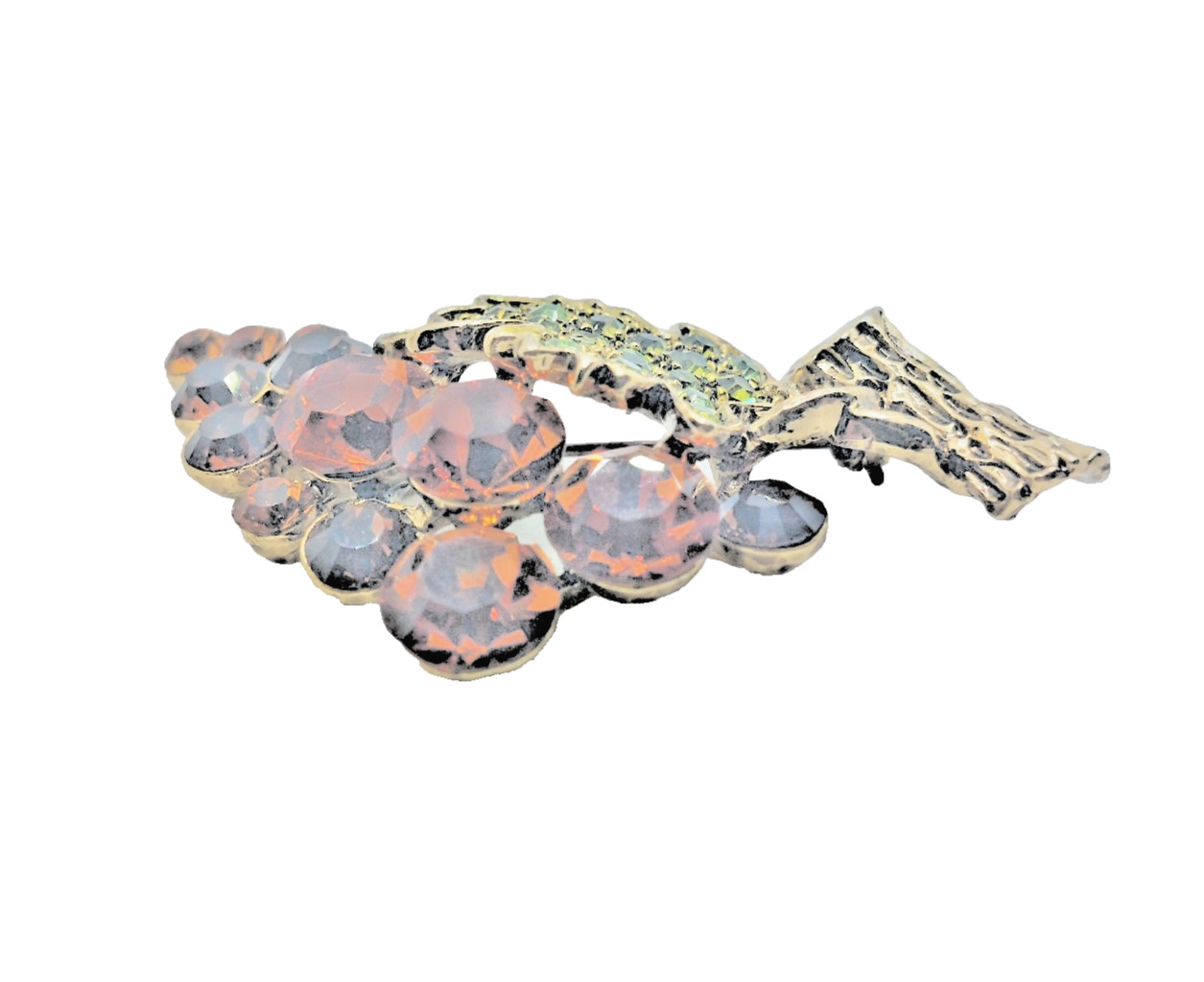 Vtg. Amber Rhinestone Grape Cluster Brooch Pin MCM Retro