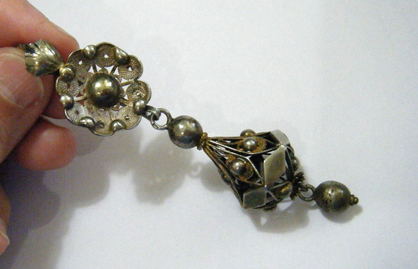 Antique Italian Sterling Silver Cannetille Filigree 3.5″ Long Pendant Enhancer
