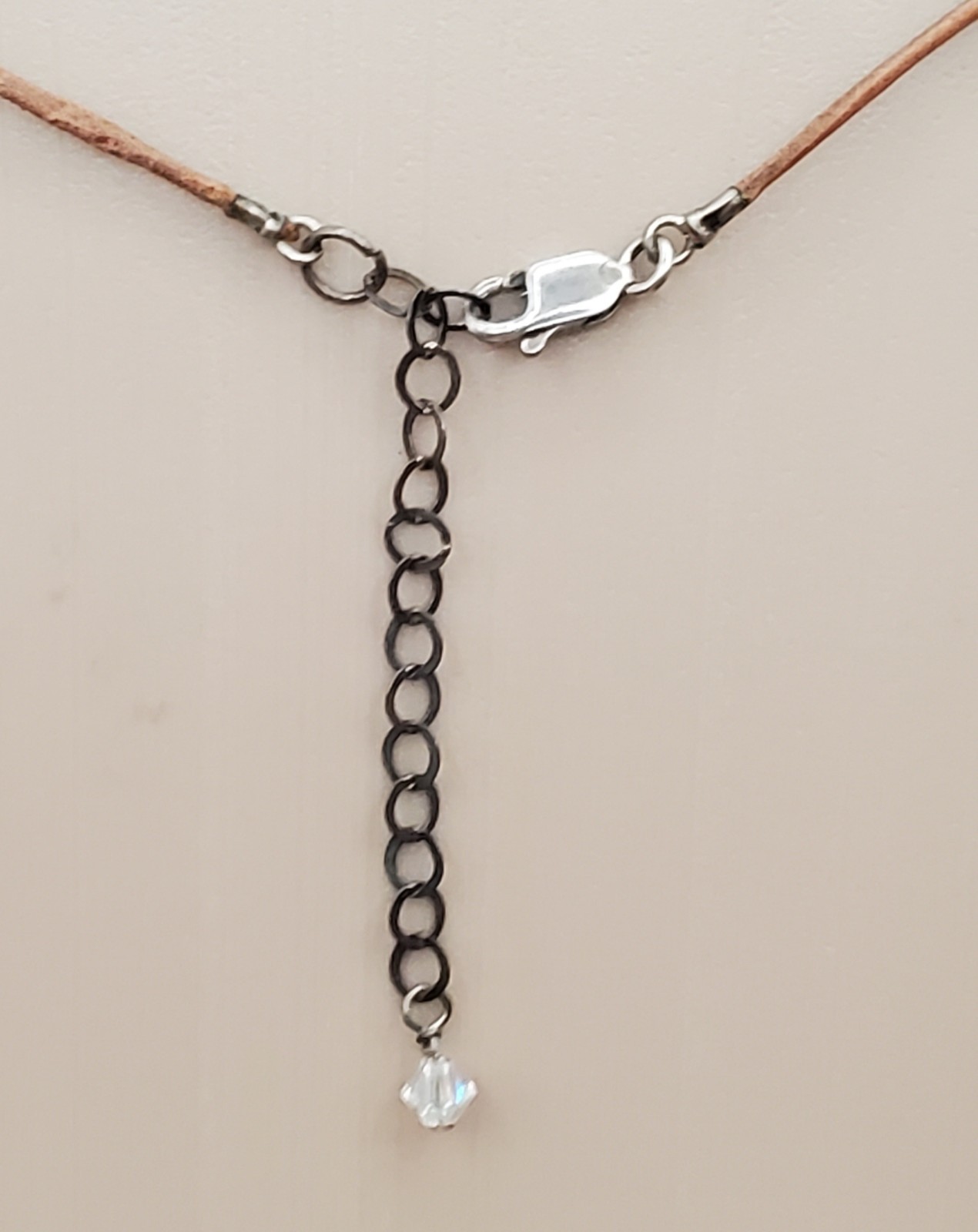 VTG 925 Faceted Amber Tone Crystal Necklace 18in Sterling Clasp Raw Leather Cord