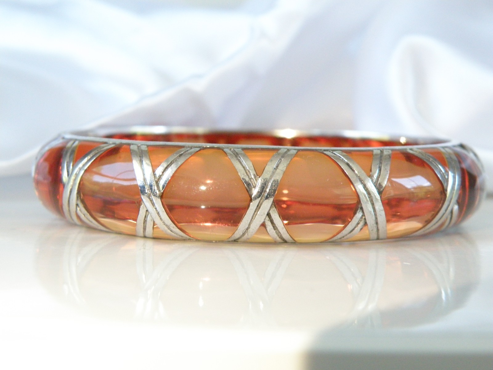 Angelique de Paris Sterling Silver Bamboo Thick Hinged Bracelet 7.5″