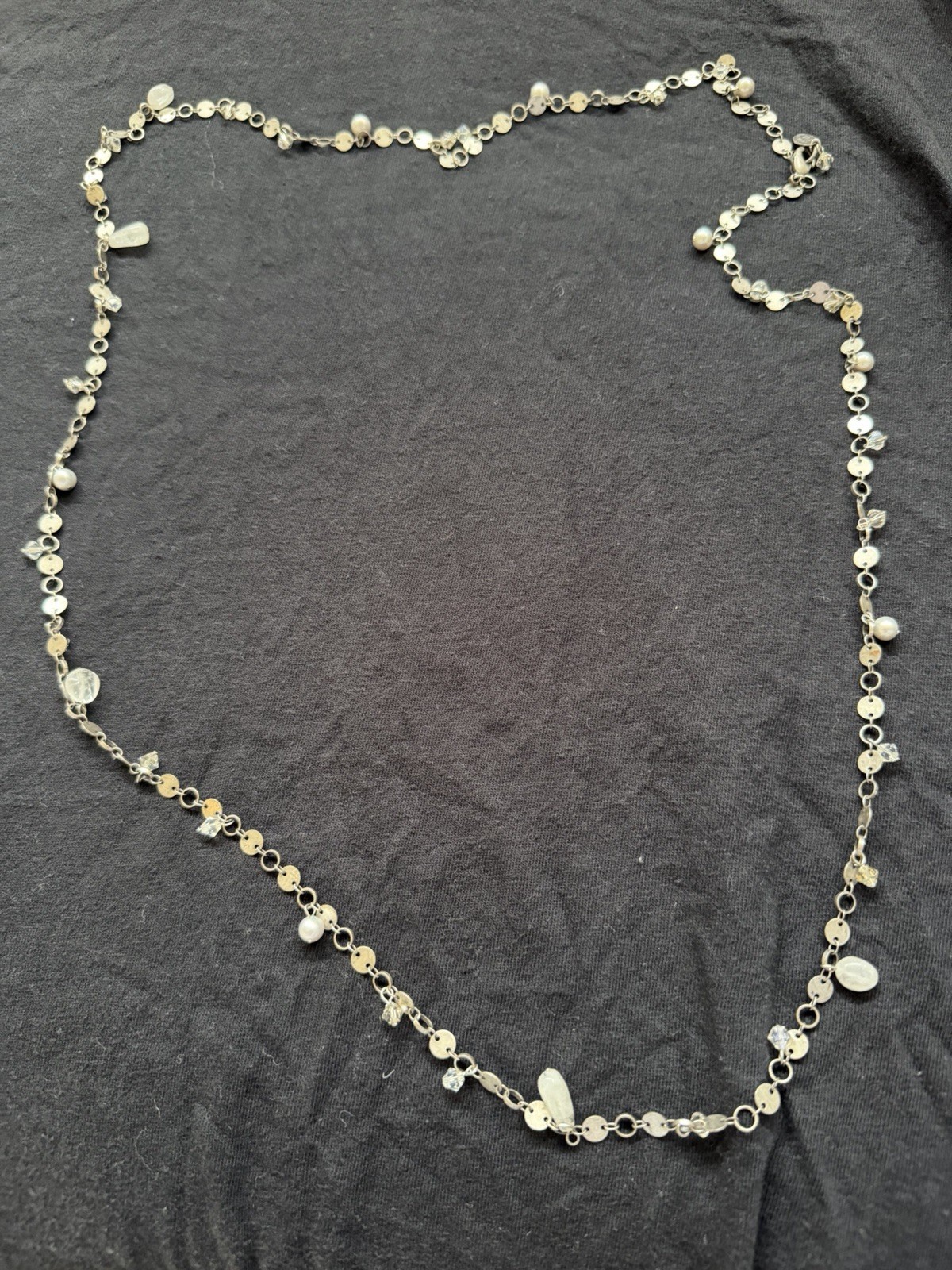 Liz Palacios SF Silver Tone Necklace Pearl And Stone Beads 36” Long
