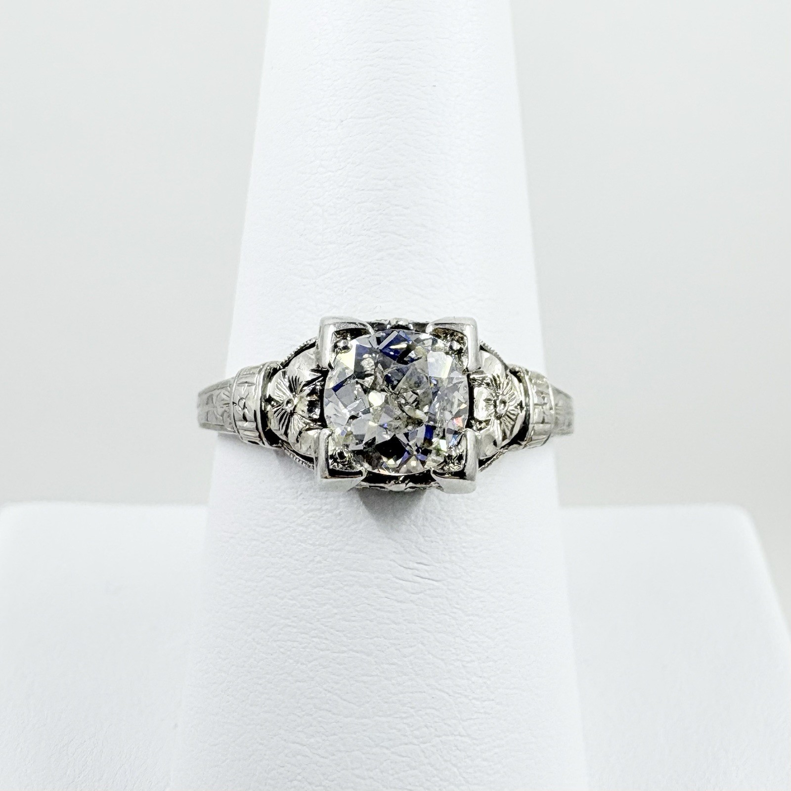 Antique 18k White Gold 0.65ct BELAIS Old European Cut Diamond Engagement Ring