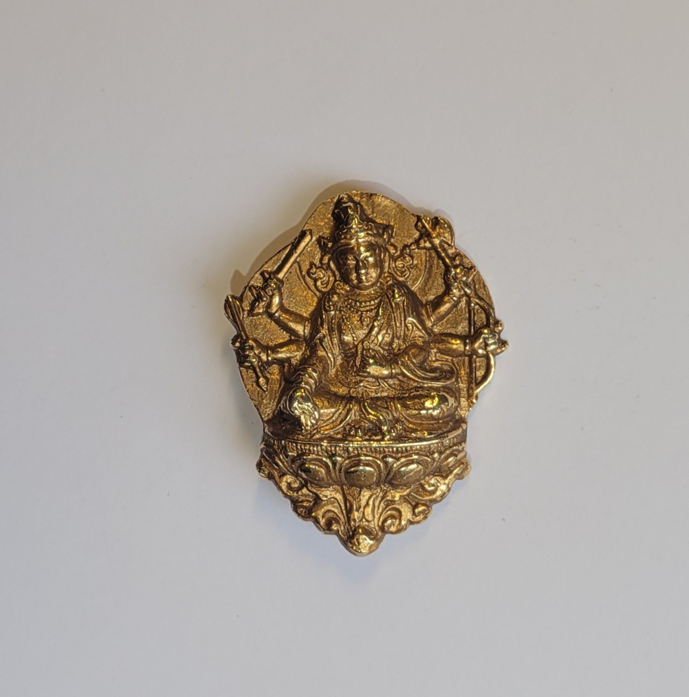 Authentic Alva Studios Tibetan Buddhist Deity Gold Plated Bronze Brooch Vintage