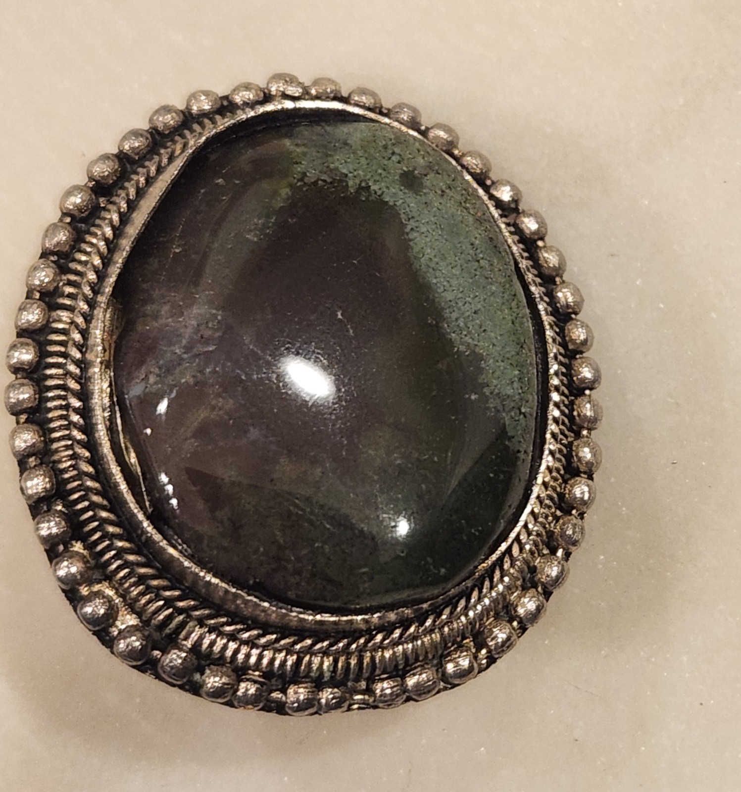 Vintage Clip On Earrings Green Brown Stone Silver Tone Boho Earthy Nature