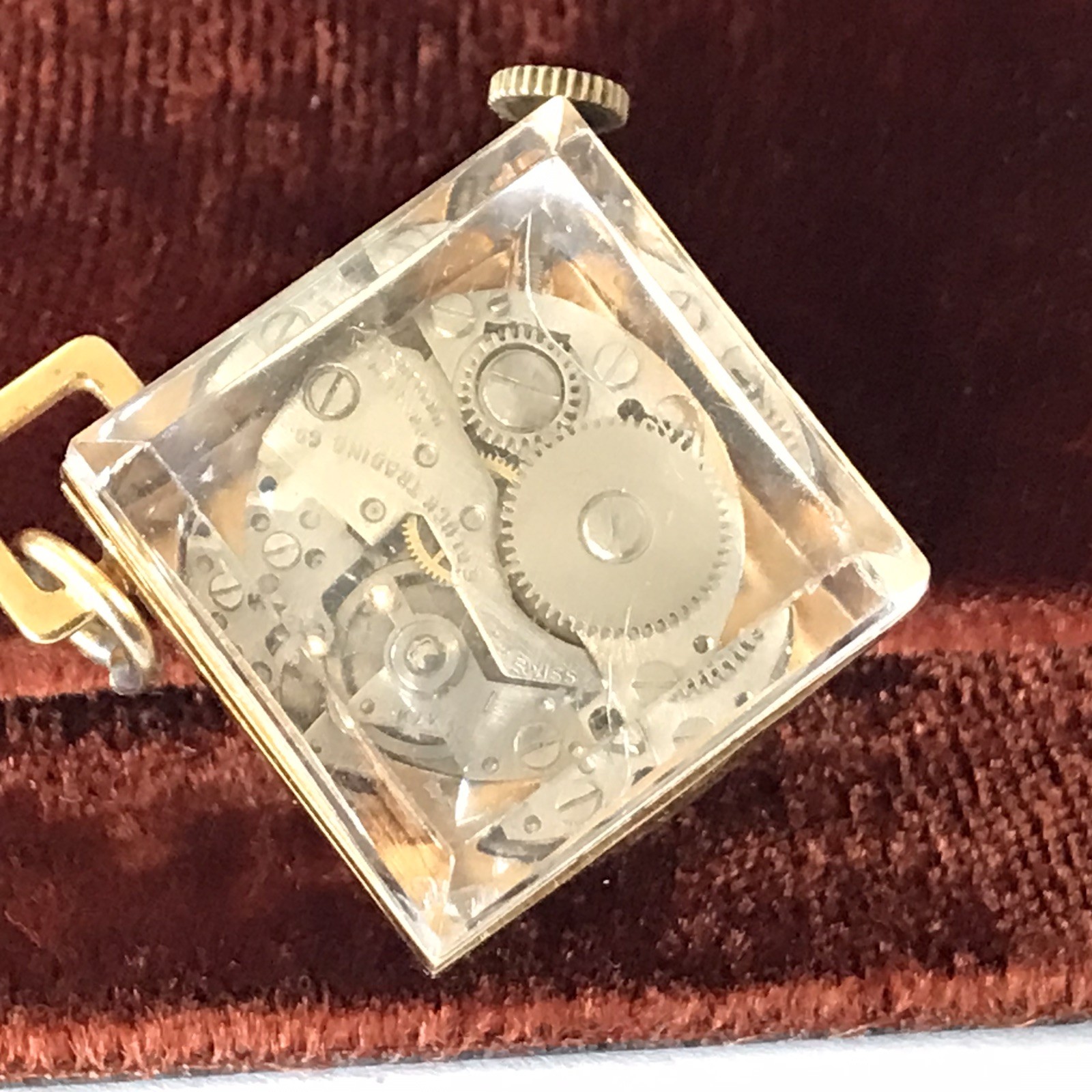 Lucerno Manual 22mm 1 Jewel Crystal Cube Pendant Watch RUNS