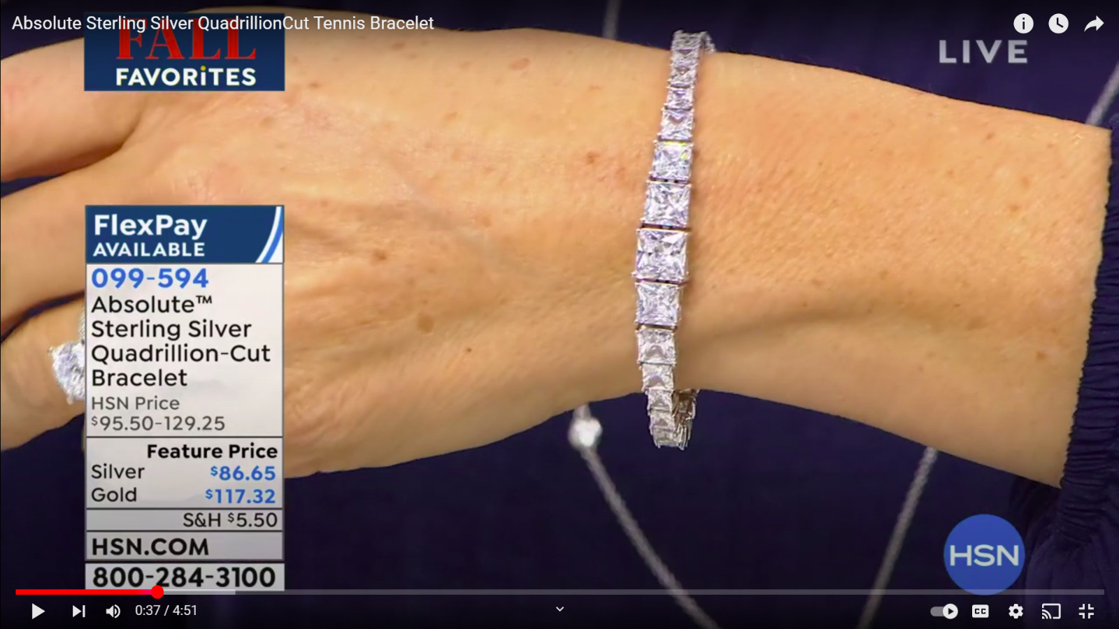 Absolute Sterling Silver Quadrillion Cut Tennis Bracelet HSN