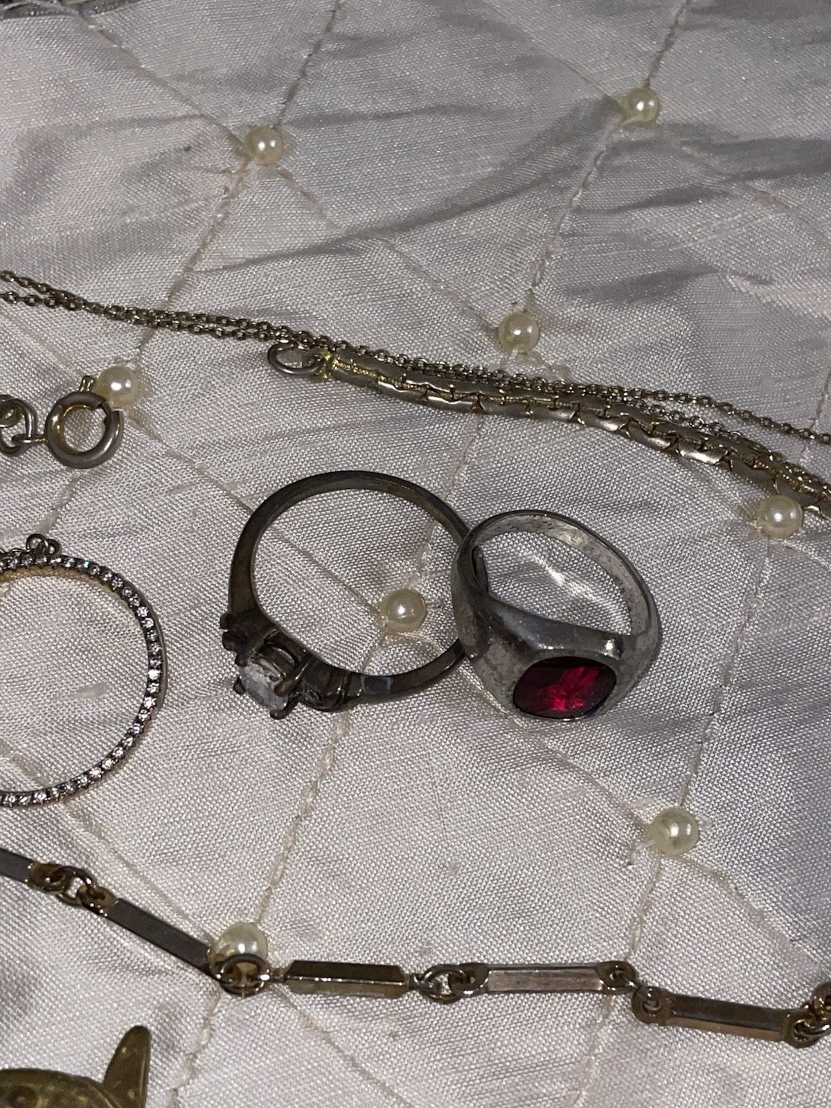 Vintage Costume Jewelry Lot Estate Chain Rings Tarnished As Is Untested Unmarked