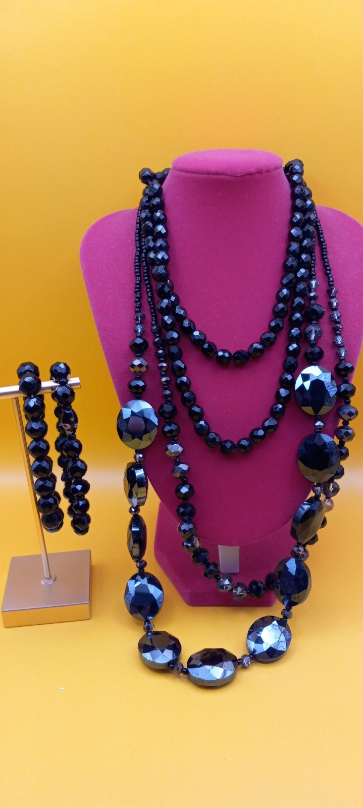 Vintage Black Faceted Crystal Glass Small Jewelry Lot