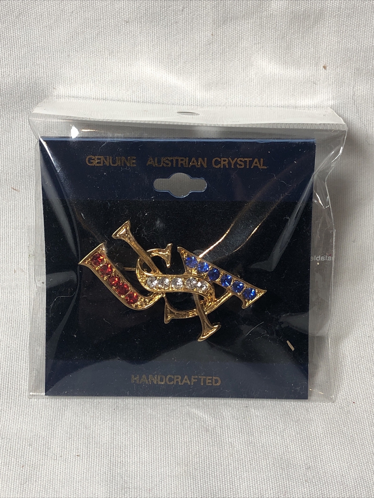 NEW Genuine Austrian Crystal USA Pin, Brooch Handcrafted Red White Blue America