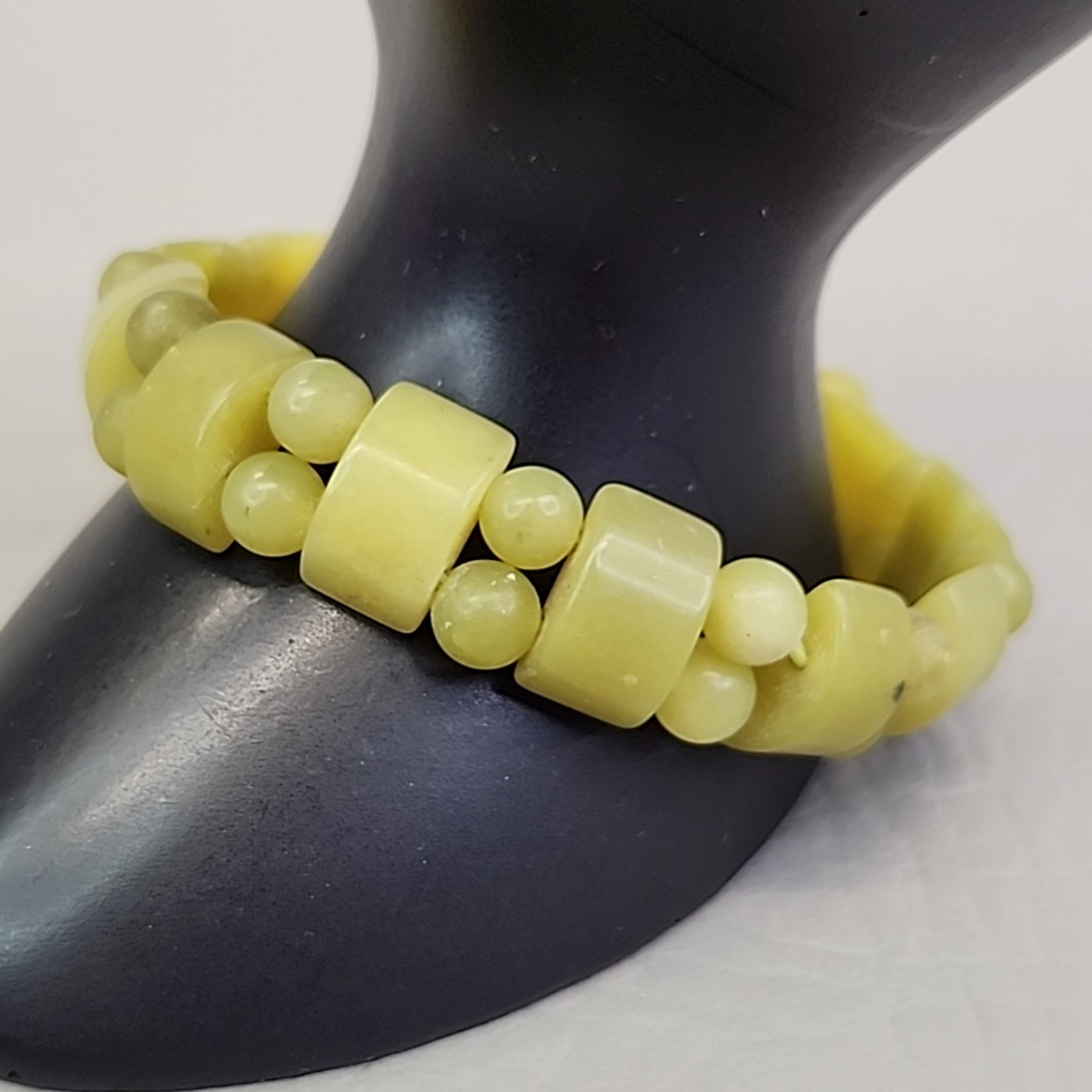 Vintage Stone Beaded Stretch Bracelet Serpentine Green 13mm