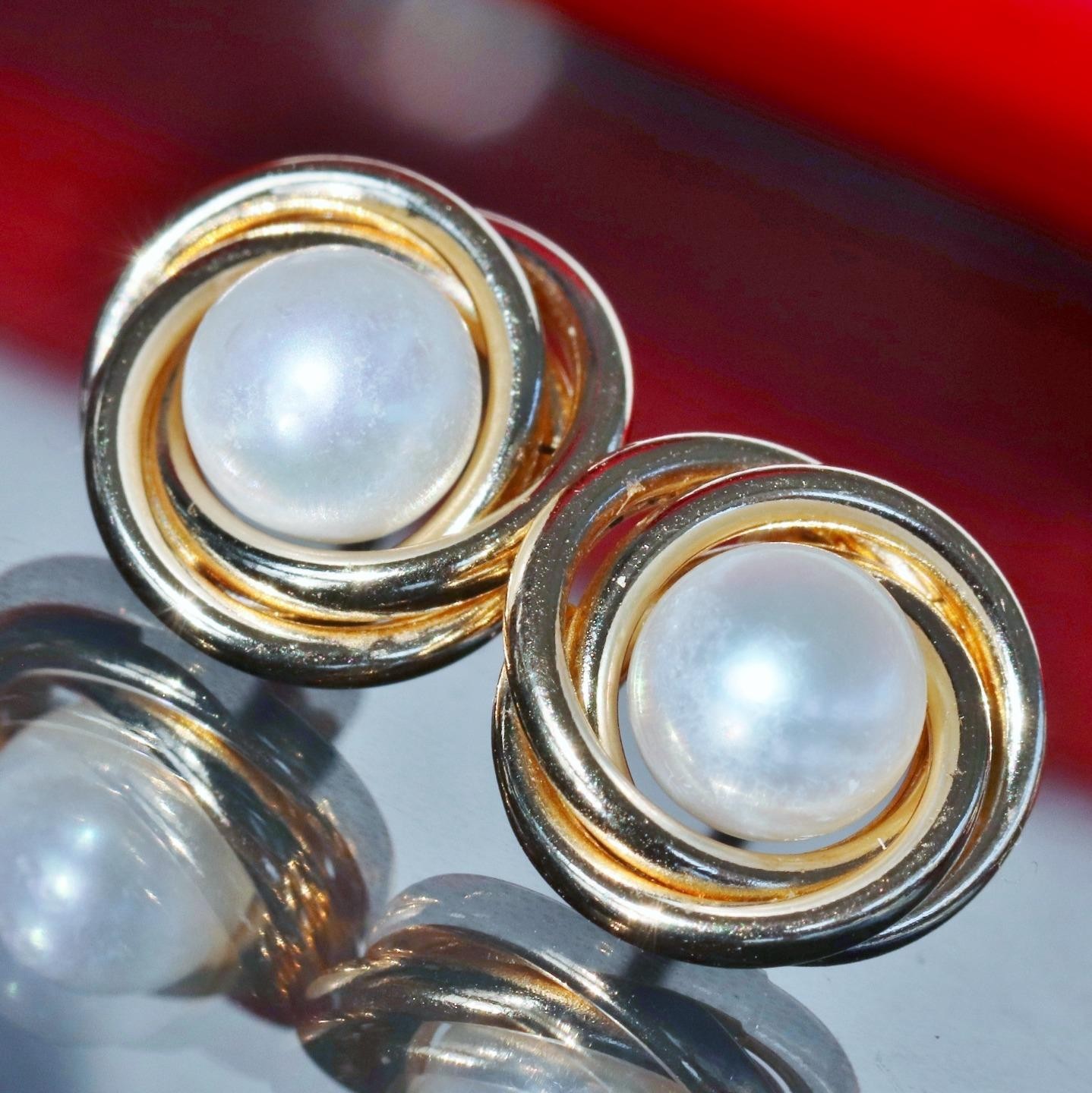 14k yellow gold earrings 5.3mm cultured freshwater pearl swirl stud 1.5gr N3011k