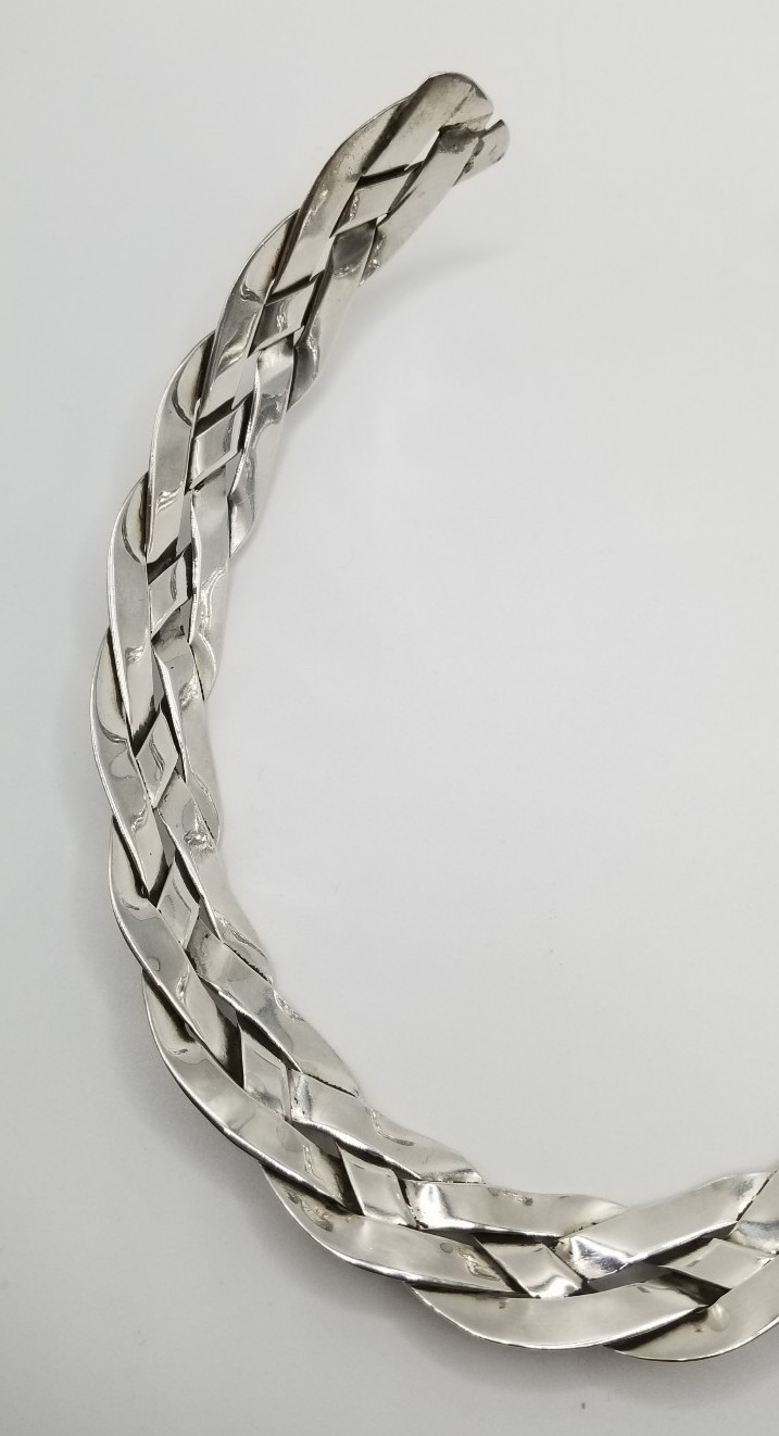 Vintage Sterling Silver Braided Collar Choker Necklace 17.5mm Wide