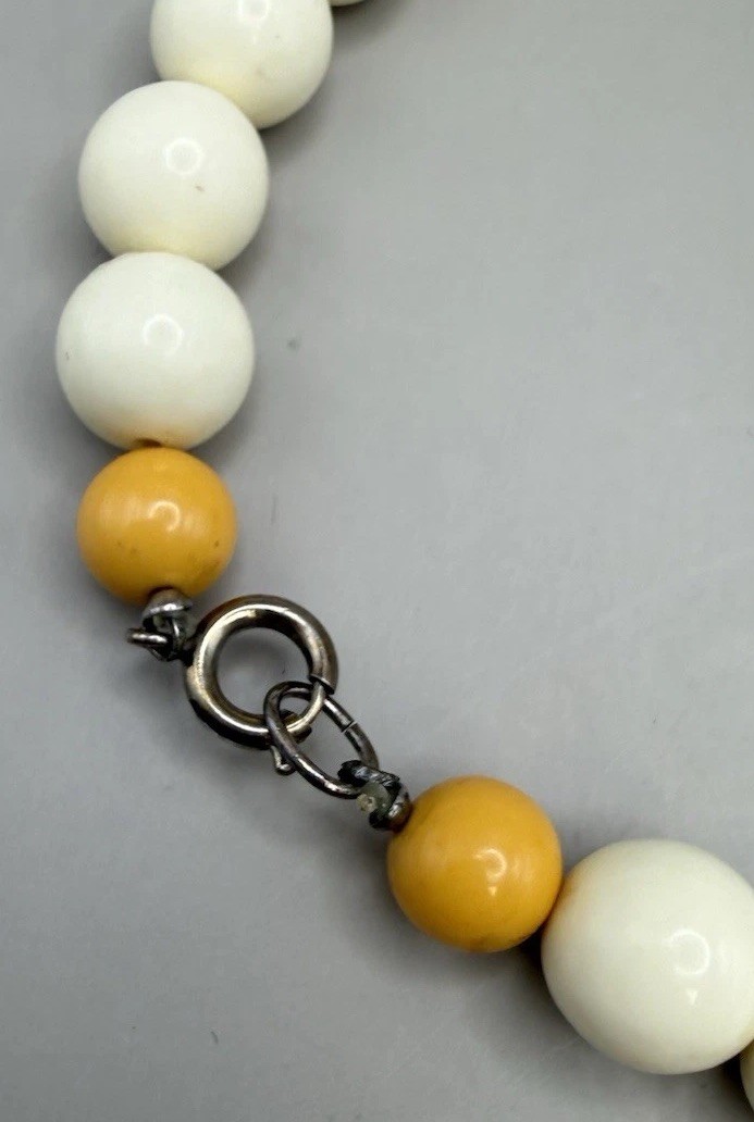 VTG Chunky Beaded Statement Necklace Cream , Amber Yellow , Black Mixed Beads