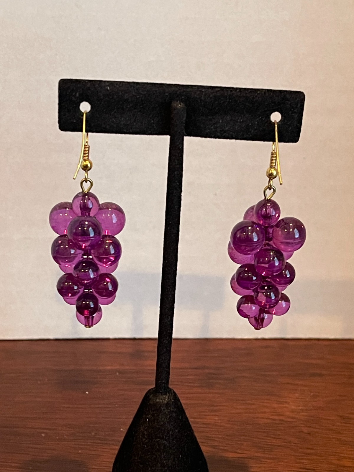 Grape Earrings Lucite Resin Purple Cluster Dangle Vintage Translucent Grapes