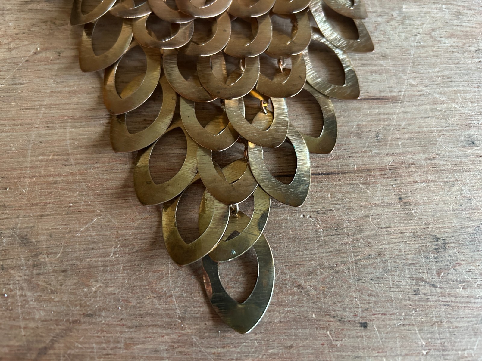 Bib Necklace Overlapping Dangling Layered Costume Teardrop Brass Tone Vintage