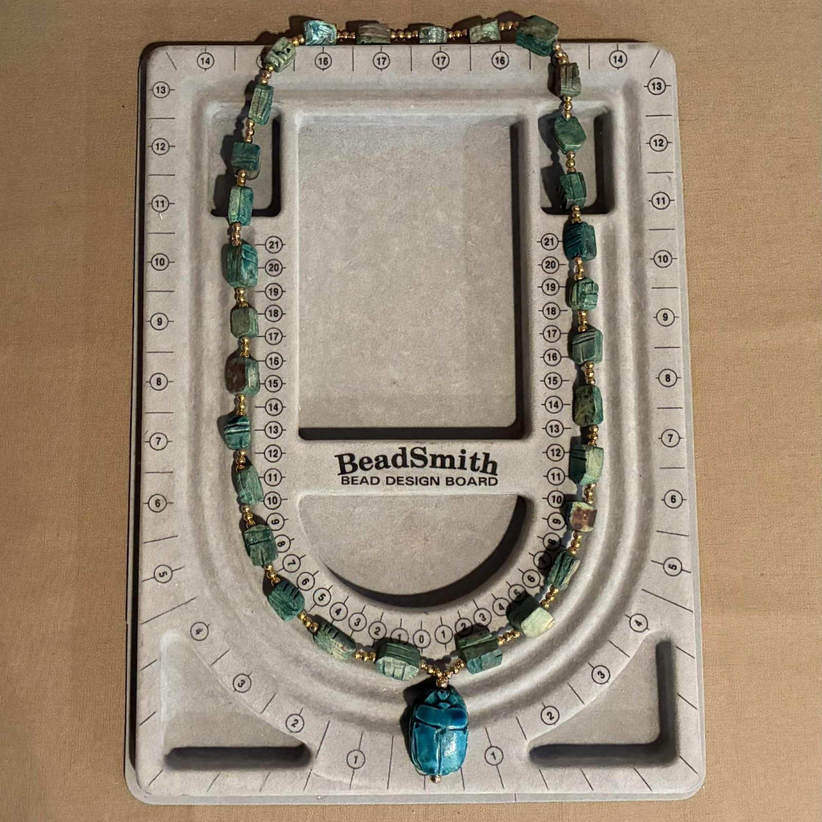 2 Vintage Egyptian Revival Scarab Necklaces Carved Soap Stone Or Ceramic Or Wood