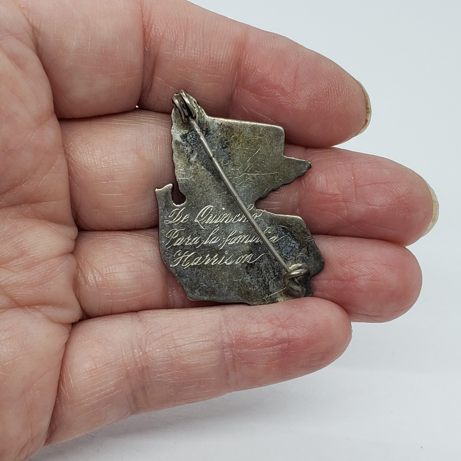 Antique Silver & 10KT YG Overlay Mixed Metal Guatemala Quetzal Inscribed BROOCH