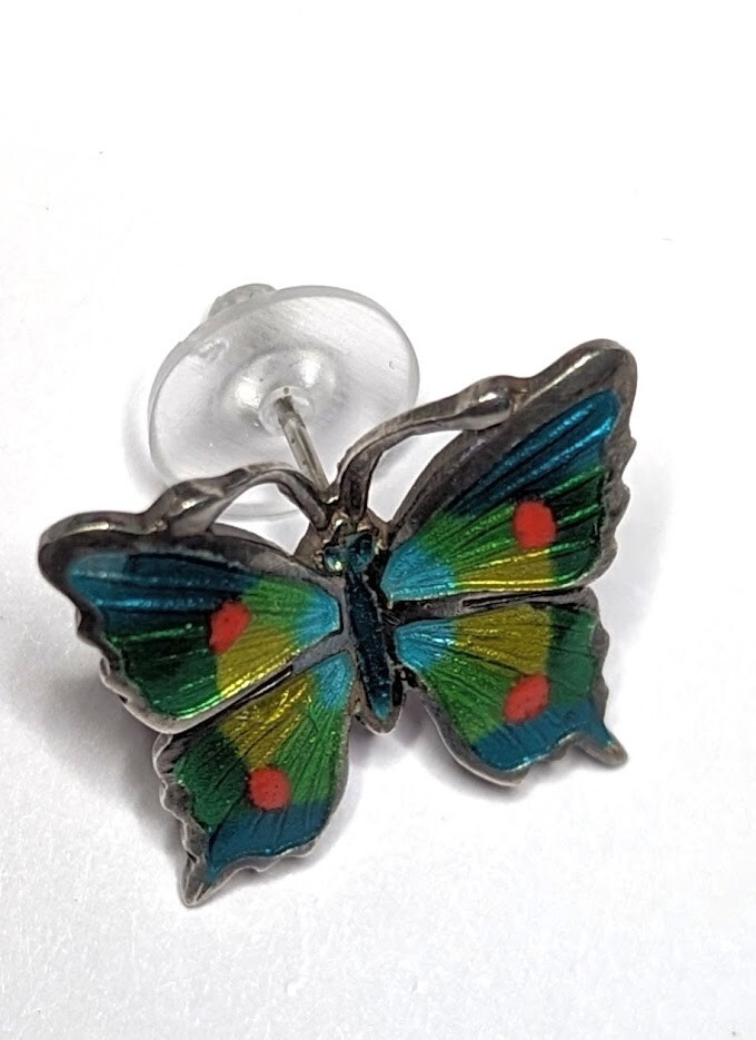 Vintage Fine 980 Silver Espinosa Butterfly Earrings Enamel Mexico Unsigned