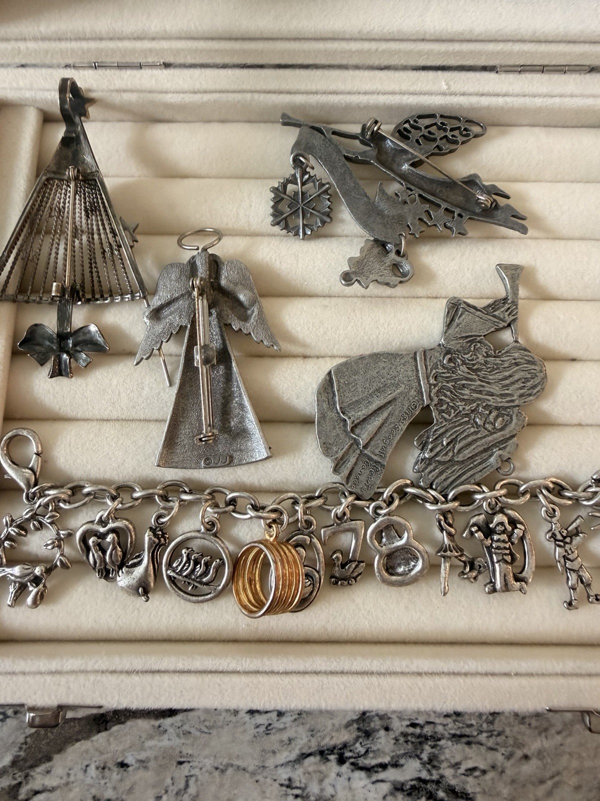 Lot of 5 Vintage CHRISTMAS Collection Silver 12 Days Of Christmas Bracelet