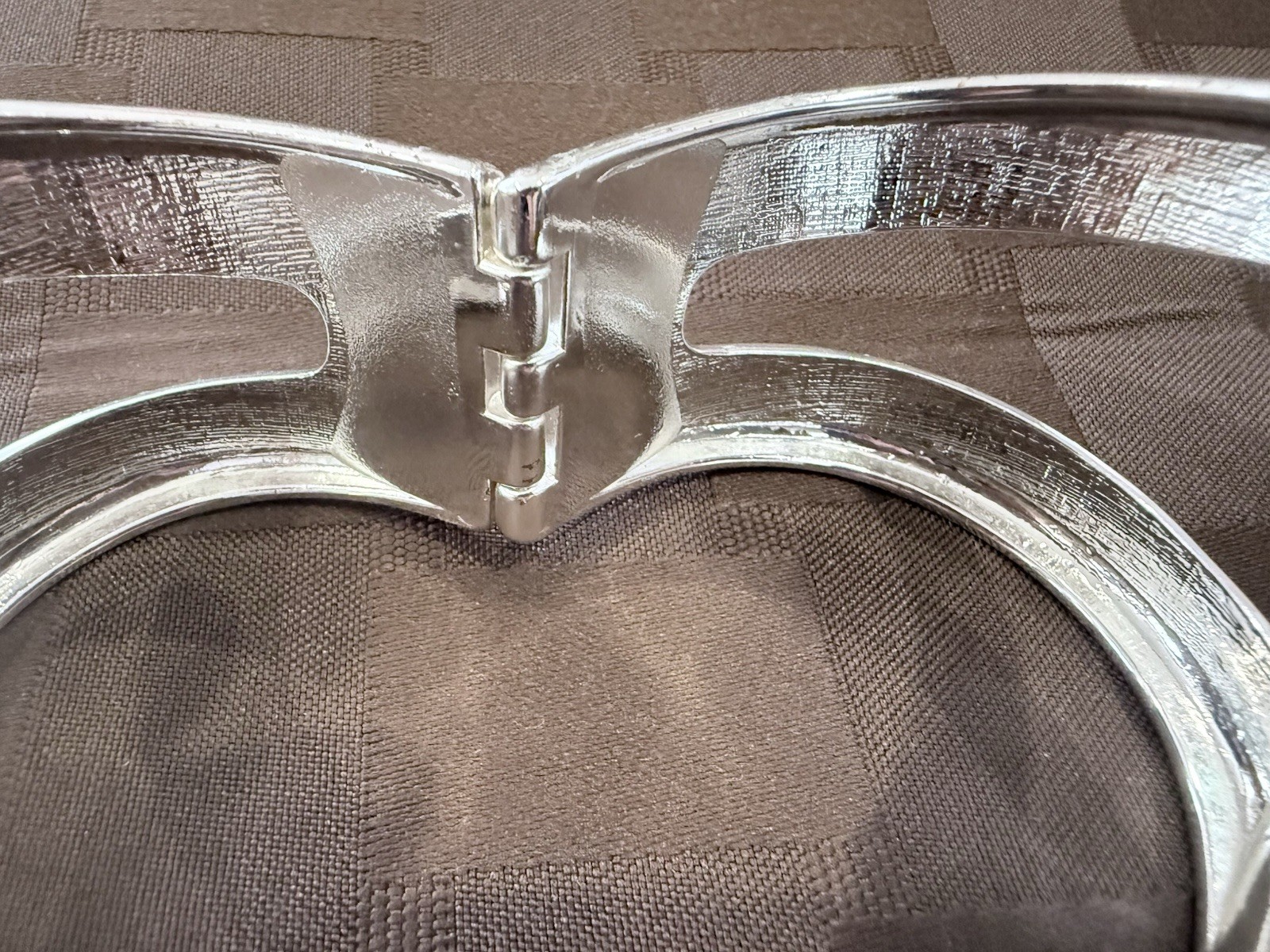 Vintage ModernistHeavy Silver-Tone Wide GeometricCutout Hinged Cuff Bracelet