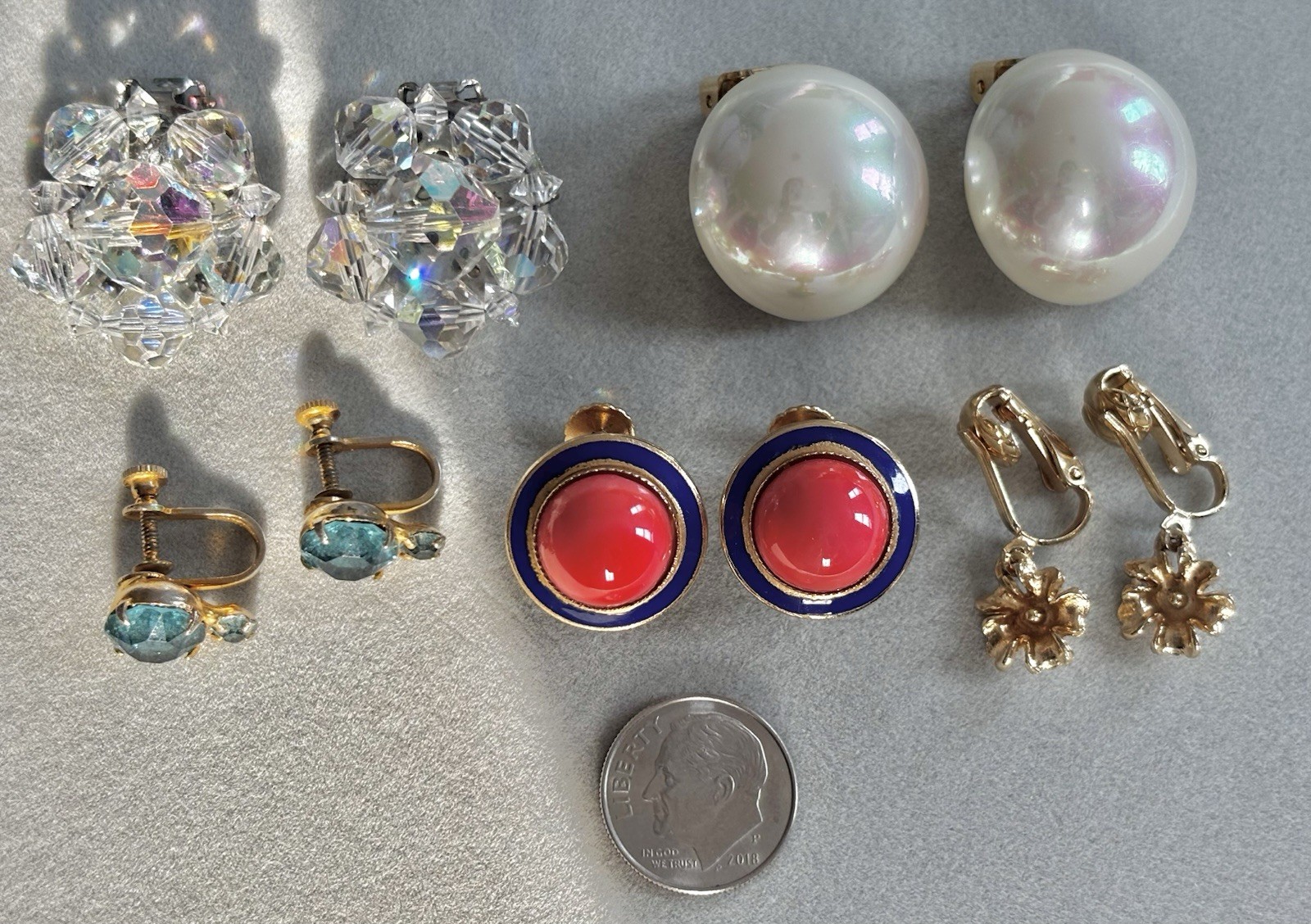 Vintage Clip On And Screw Back Gold Tone Earrings 5 Pairs For Non Pierced Ears