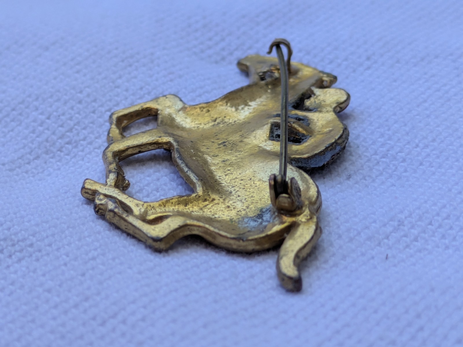Antique Glass Glitter on Brass Race Horse & Jockey Brooch Pin C Clasp AS IS D92