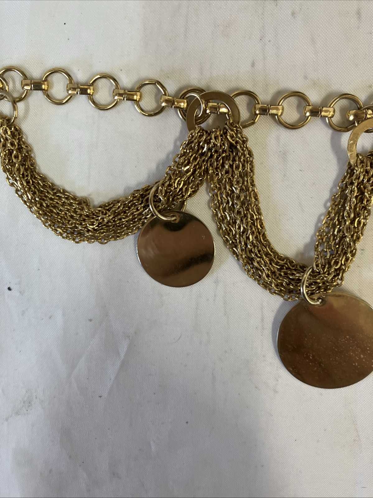 Vtg Gold Tone Chain And Disks Necklace 17” Hook Clasp Very Good Preowned
