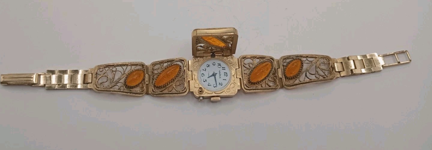 Vintage Watch Soviet “Chaika” with AMBER bracelet filigree FULLY FUNCTIONAL 17J