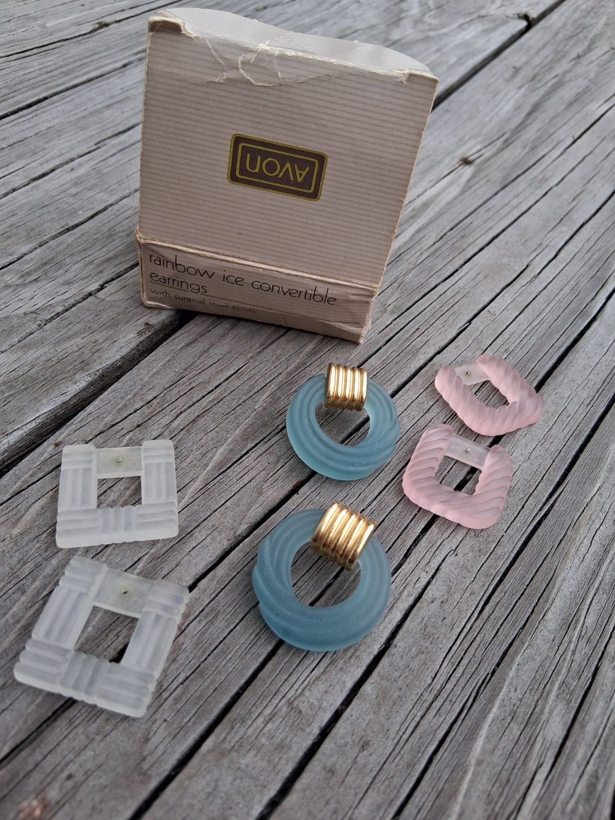 Vtg Avon Rainbow Ice Convertible Earrings In Original Box