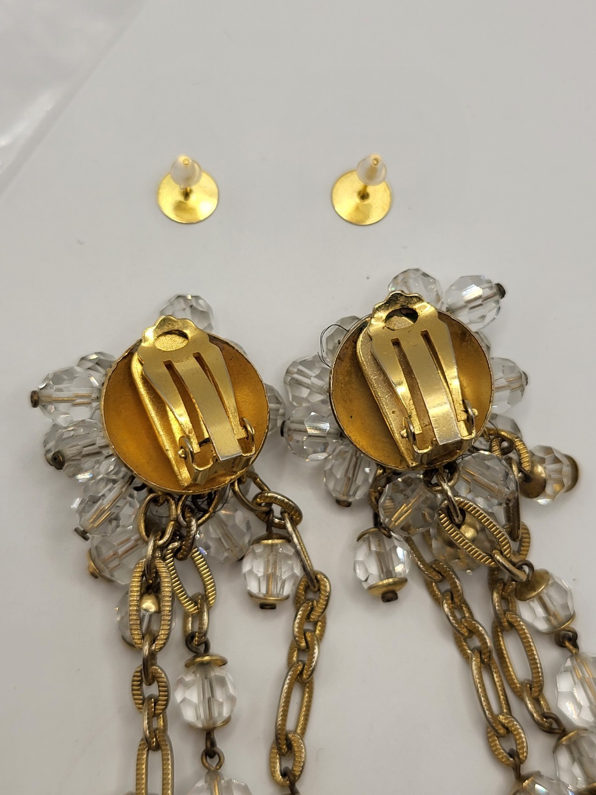 Vintage French Crystal Chandelier Earrings Convertible Clip/Pierced 5″ Dangles