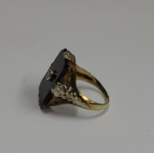 Antique 14k Onyx & Diamond Ring Size 4 3.63 Grams