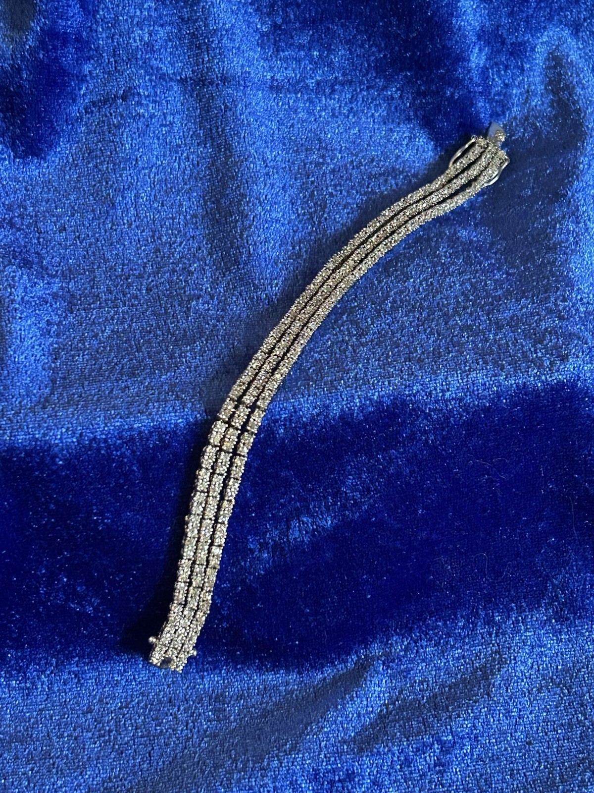 Vintage Sterling Silver Triple Strand Diamond Tennis Bracelet Size 6.75 Nice One