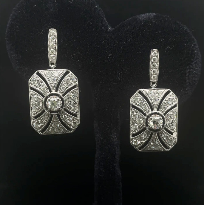 Milgrain Vintage Drop Earrings 2.6 Ct Lab Created Diamond 14K White Gold Over