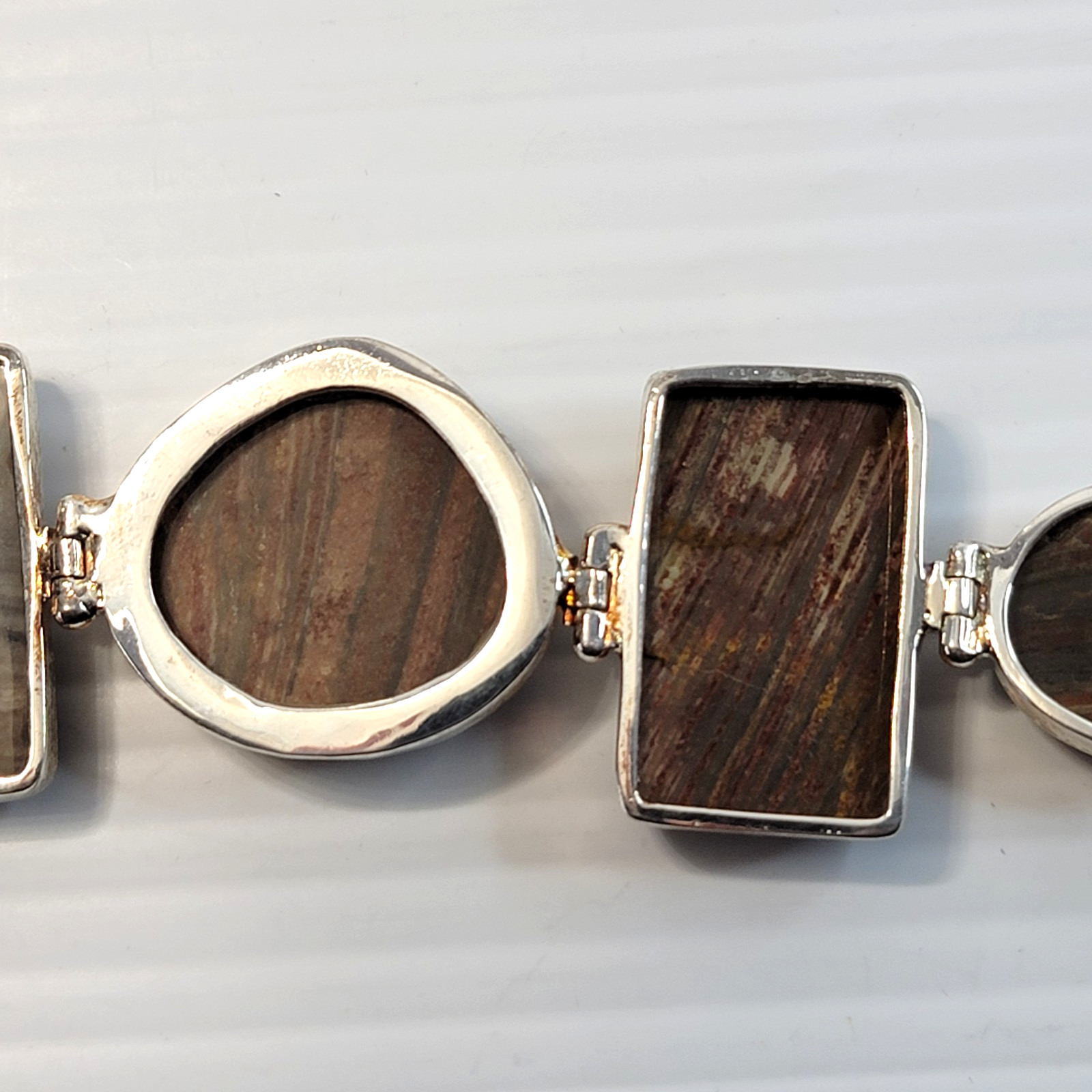 Artisan Silver Tone Bloodstone Bracelet 7.5″ 5-Station Fancy Jasper Earth Tone